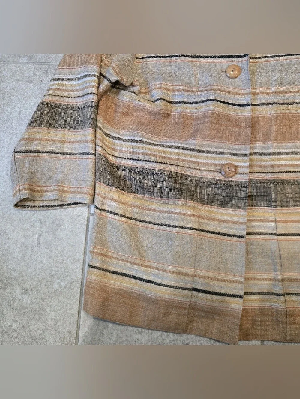 VTG Christian Dior Separates Striped Linen Collarless Jacket Blazer Womens 10